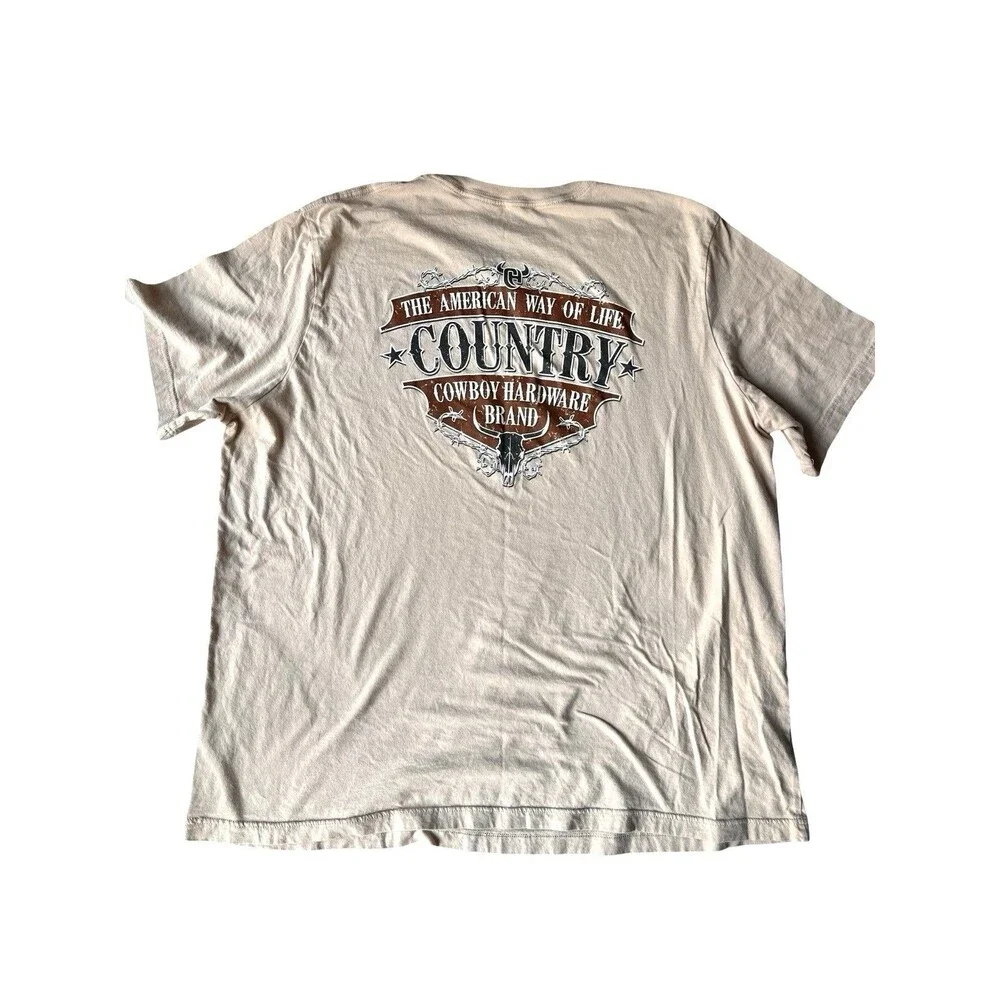 Cowboy Hardware Country T Shirt Men’s XL Beige Western Graphic Short Sleeve USA